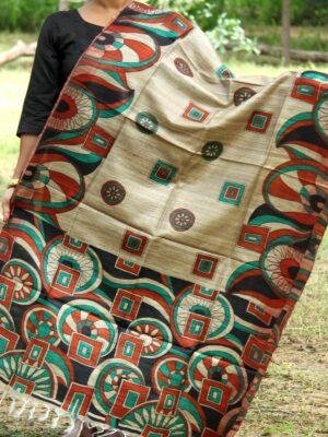 Abstract-printed-ecru-ghicha-tussar-silk-dupatta-Shilphaat