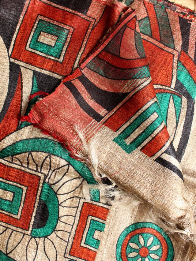 Abstract-printed-ecru, pure-tussar-silk-dupatta