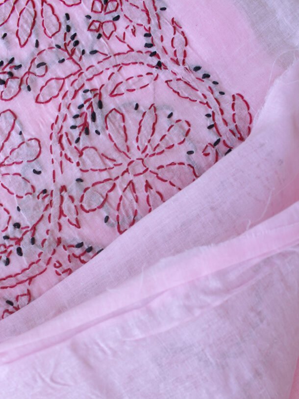 Baby-pink-chikankari-embroidered-cotton-sari
