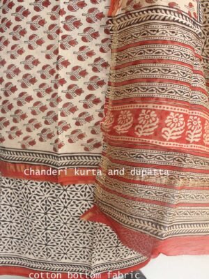 Beige-and-red-Bagru-print-silk-cotton-dress-material