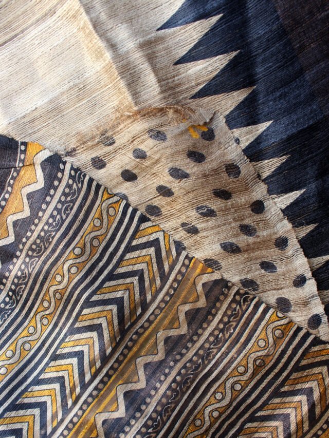Beige-black-and-yellow-tasar-katia-silk-sari