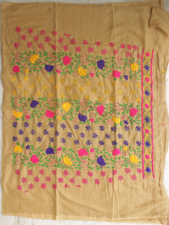 Beige-brown-fulkari-embroidered-bottom-fabric