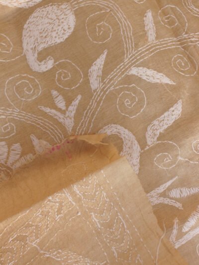Beige-kantha-embroidered-tassar-silk-shawl