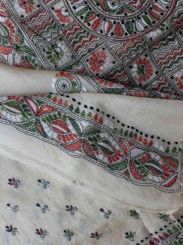 Beige-tassr-silk-kanthawork-sari