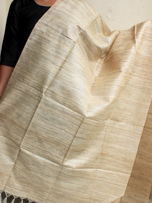 Beige-undyed-ghicha-tassar-silk-dupatta