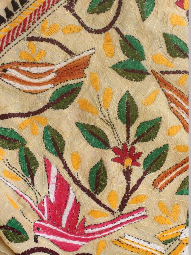 Birds-and-trees-nokshi-kathawork-tasar-silk-dupatta