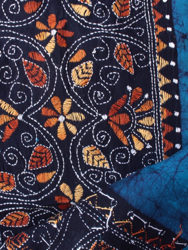 Blue and Black Batik kanthawork cotton fabric – Shilphaat.com