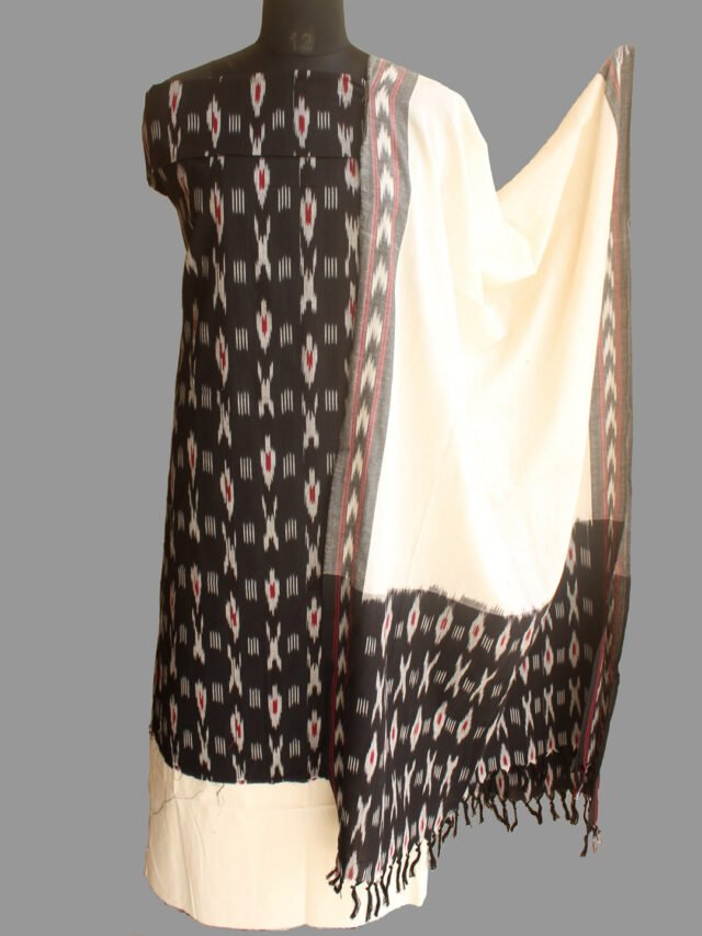 Black-and-ivory-ikat-cotton-suit-set-