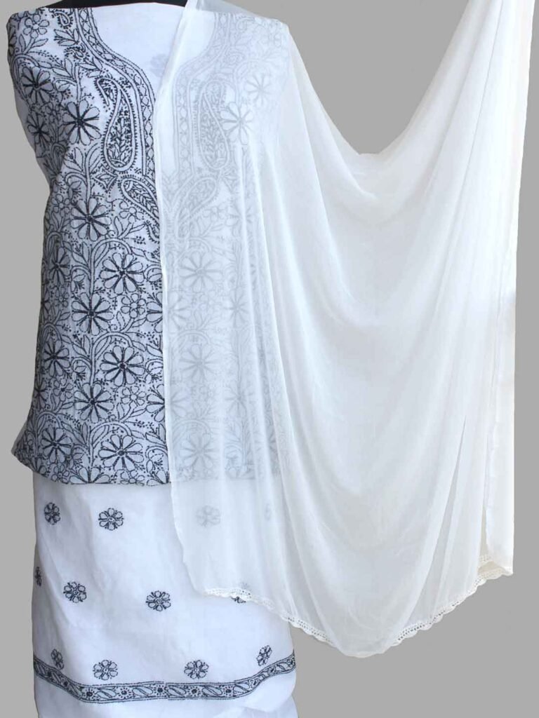 Unstitched Georgette Chikankari Dress Material | Hand Embroidered Kurta, Bottom & Dupatta main image 1