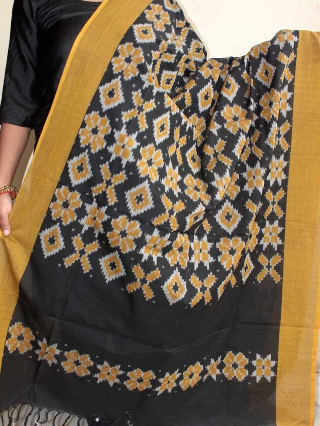 Black-and-yellow-mercerized-cotton-ikat-dupatta
