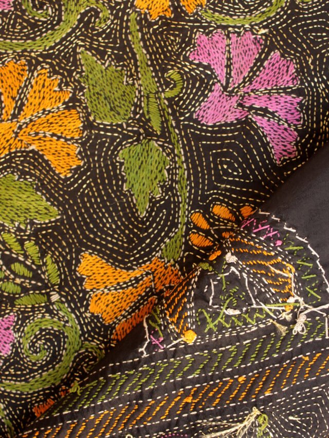 Black-kantha-handembroidered-banglore-silk-dupatta