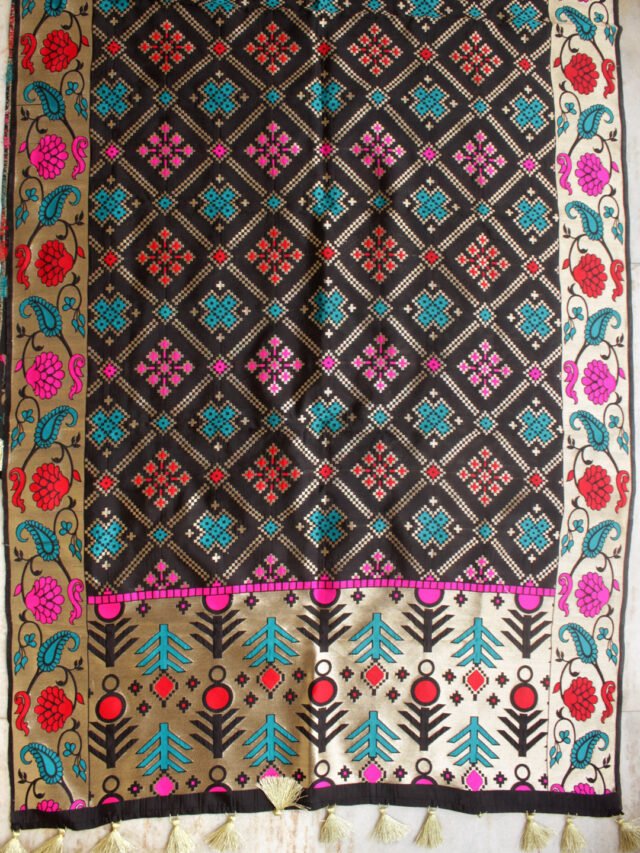 Black-meenakari-banarasee-art-katan-silk-dupatta