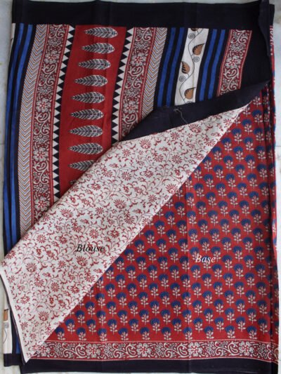 Blue-and-Dark-red-bagru-printed-pure-cotton-saree