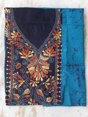 Blue-and-black-batik-and-kanthawork-cotton-ladies-kurta-fabric-