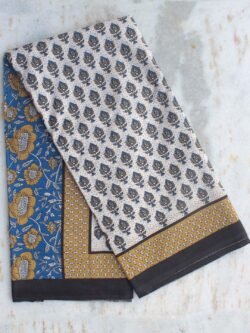 Blue-and-brown-block-print-mul-cotton-saree.-Shilphaat