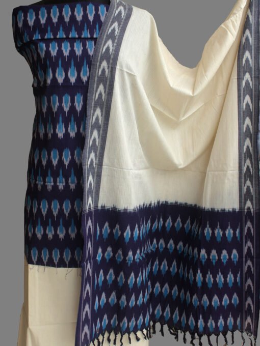 Blue-and-off-white-ikat-cotton-dress-material