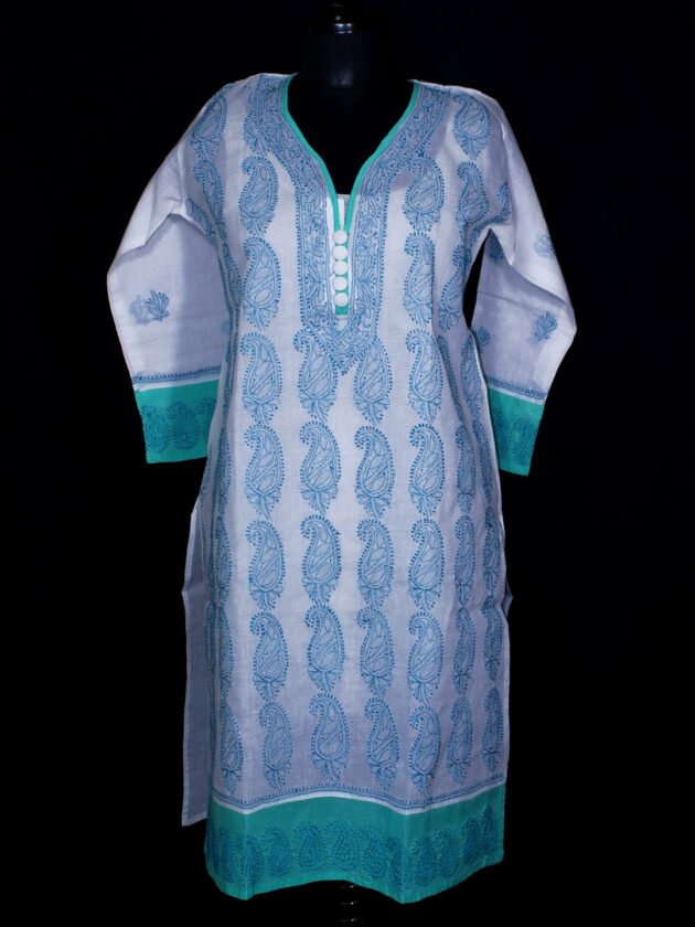 Blue-and-white-chikankari-ladies-kurta-