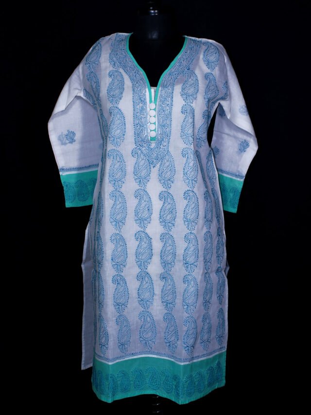 Blue-and-white-chikankari-ladies-kurta-