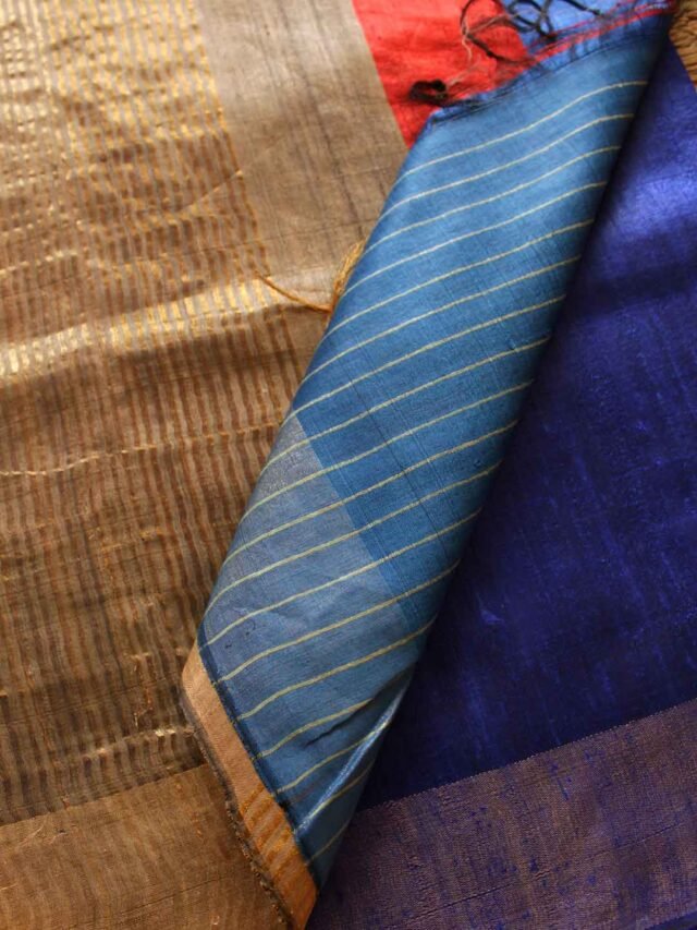 Blue-tussar-dupion-silk-saree