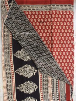 Brick-red-and-white-bagru-printed-pure-cotton-sari