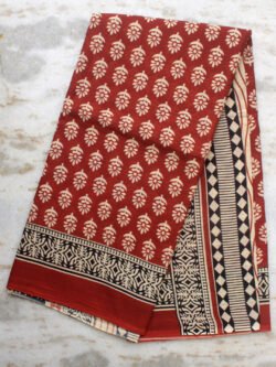 Brick-red-and-white-block-printed-mul-cotton-sari
