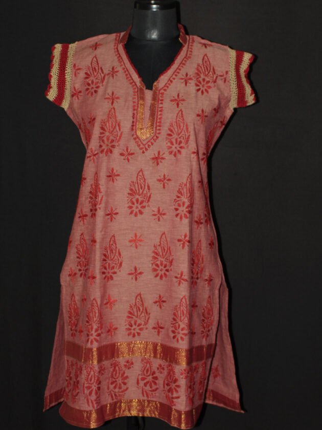Brick-red-chikankari-kurti
