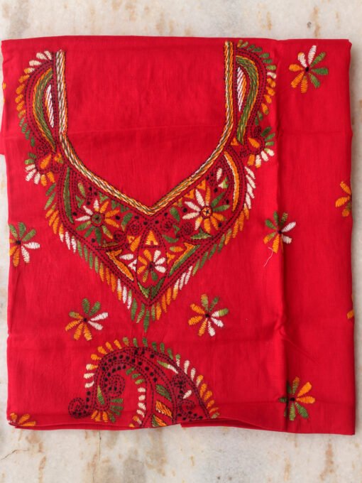 Bright-Red-kanthawork-cotton-ladies-kurta-fabric
