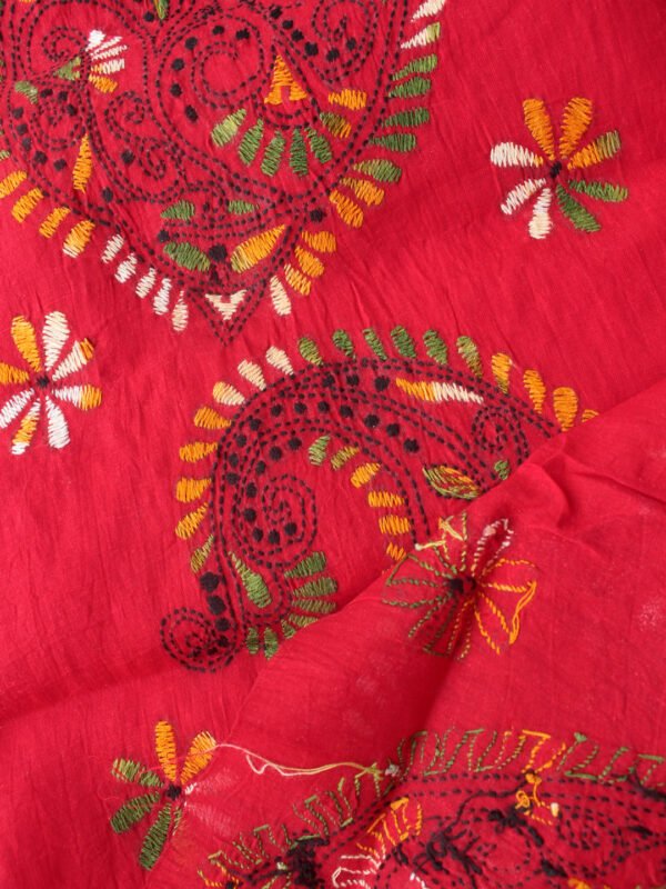 Bright-Red Kanthawork Cotton Ladies Kurta Fabric – Shilphaat.com