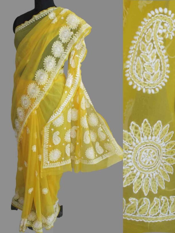 Bright-yellow-georgette-chikankari-saree