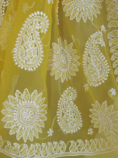 Bright-yellow-lucknow-chikankari-jorget-sari