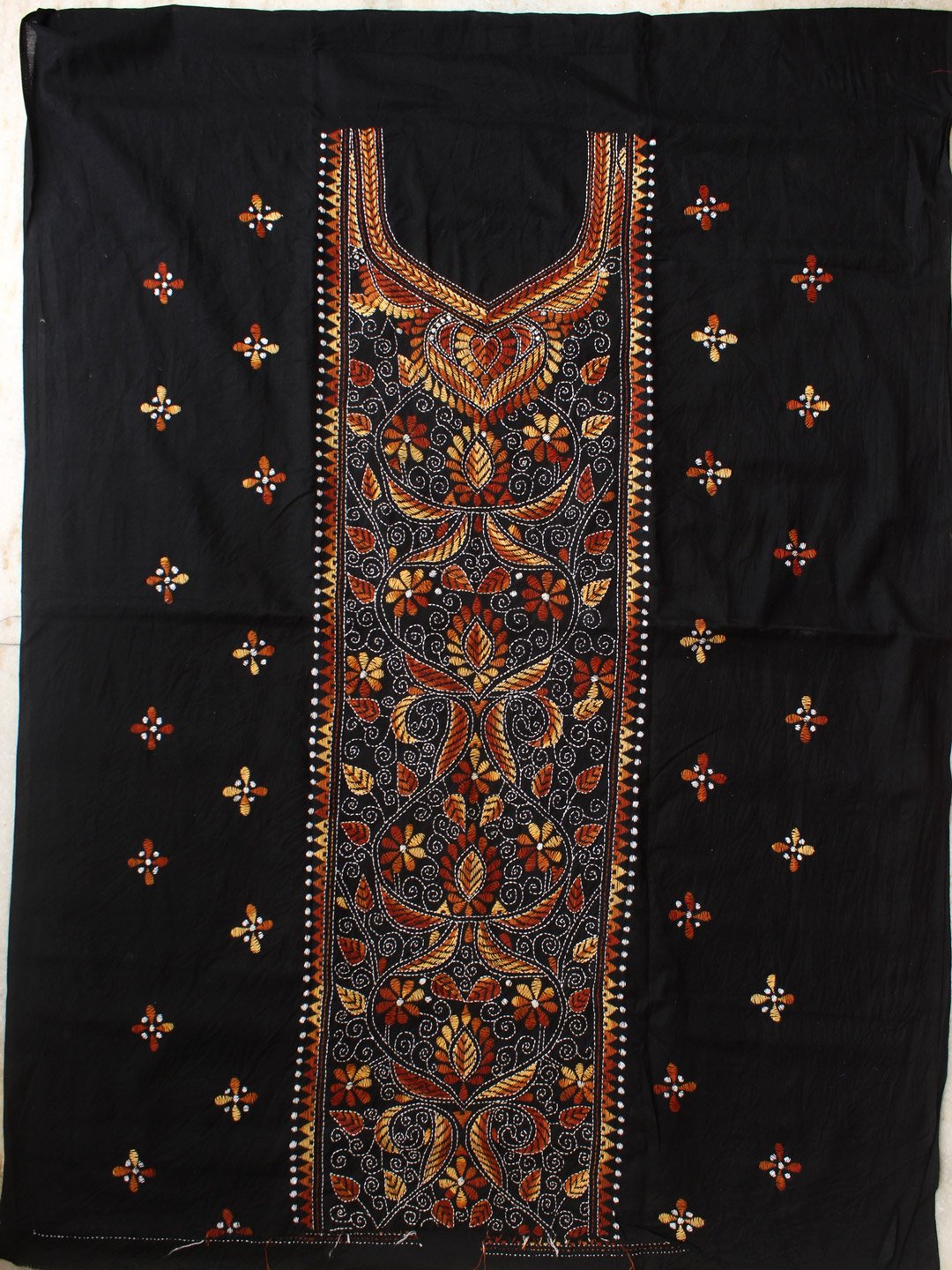 Brown Kantha Embroidered, Black Cotton Fabric – Shilphaat.com