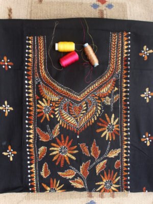 Brown-and-black-kanthawork-cotton-kurta-fabric