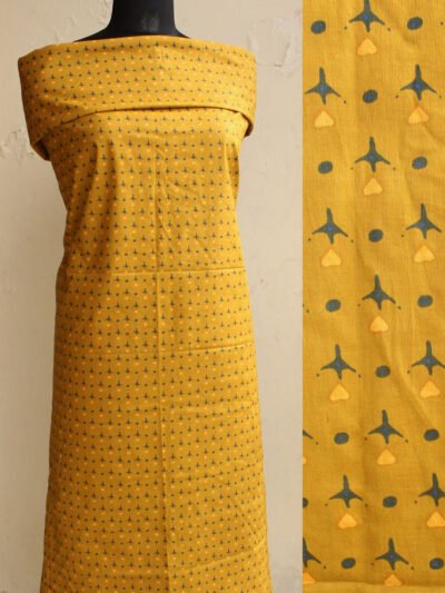Brown-yellow-block-print-cotton-kurta-fabric