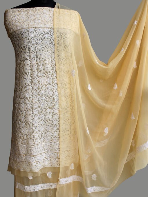 Butter-yellow-georgette-chikankari-dress-material