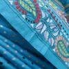 Cyan-Blue-kantha-handembroidered-pure-silk-saree at Shilphaat.com