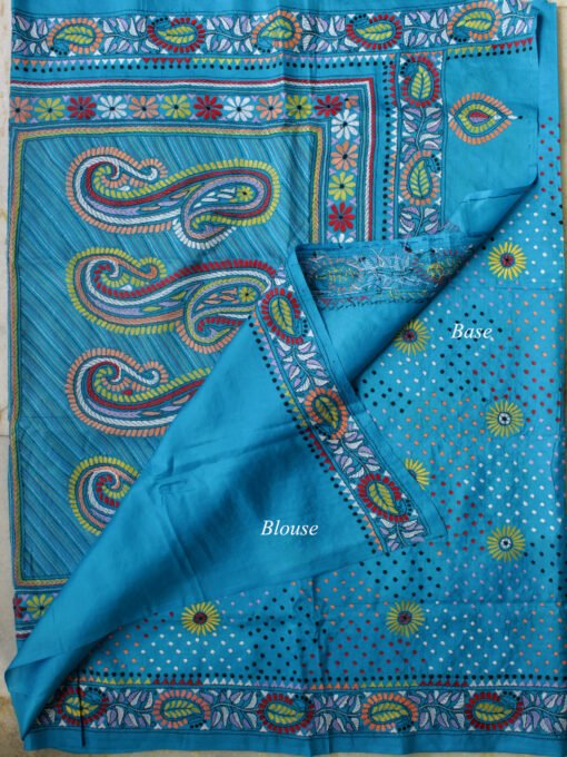 Cyan-Blue-kantha-handembroidered-pure-silk-sari
