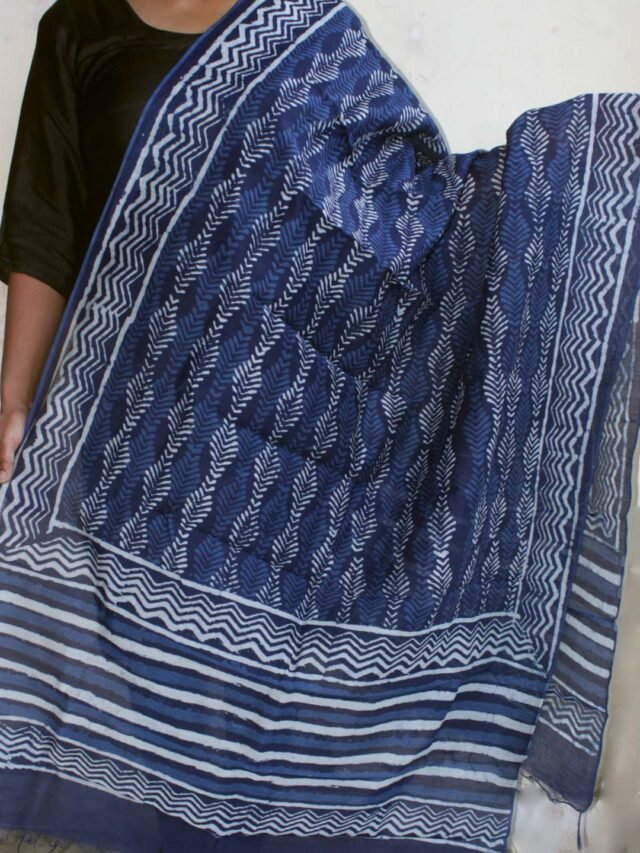Dabu-indigo-block-printed-chanderi-Silk-cotton-Dupatta