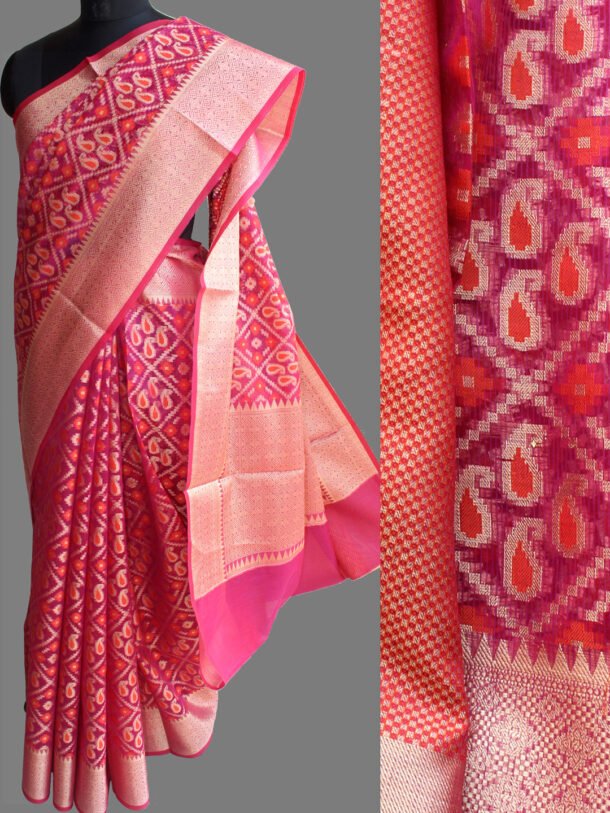 Dark Pink and golden Banarasi-Saree