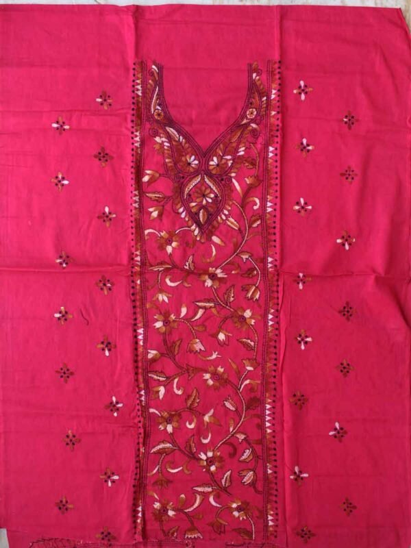 Dark-pink Kanthawork Cotton ladies kurta fabric – Shilphaat.com