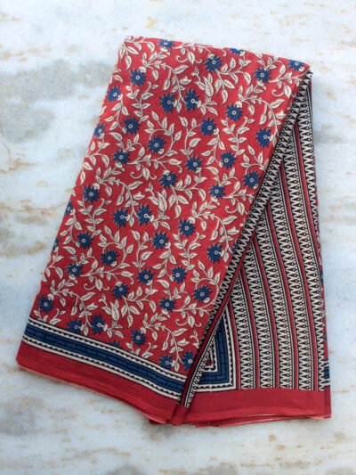 Dark-red-and-blue-block-printed-mul-cotton-saree