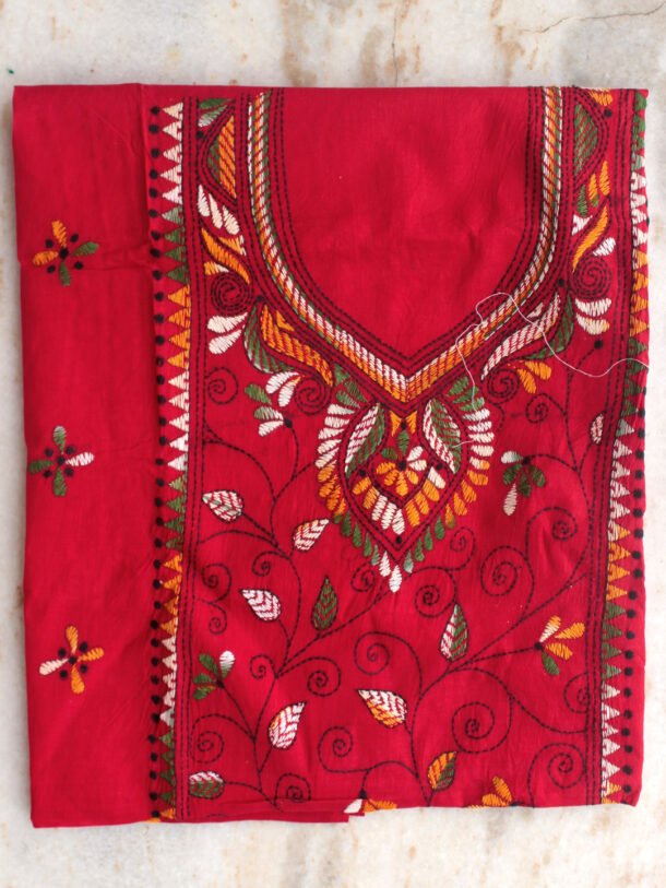 Dark-red-kanthawork-cotton-ladies-kurta-fabric
