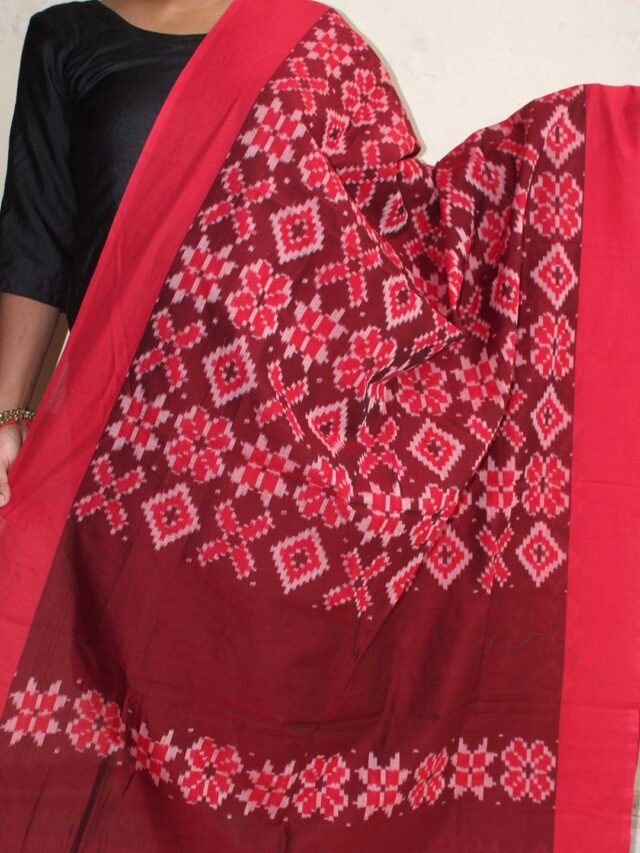 Dark-red-mercerized-cotton-ikat-dupatta