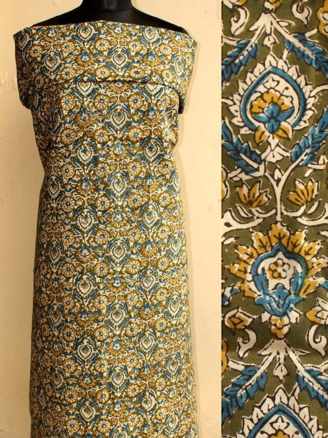 Dirty-Green-Block-printed-cotton-fabric
