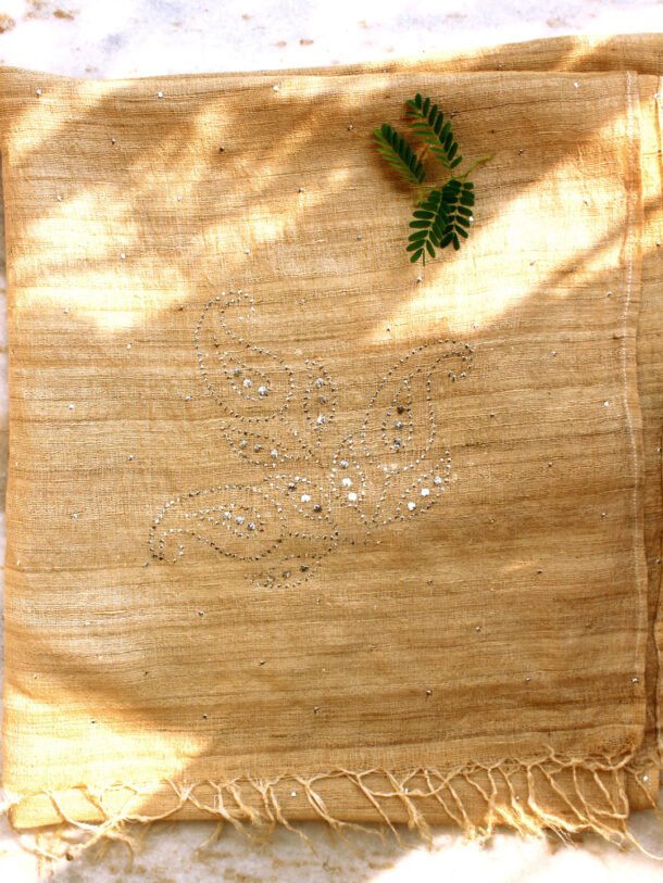 Fardi-mukaish-embroidered-tussar-silk-dupatta