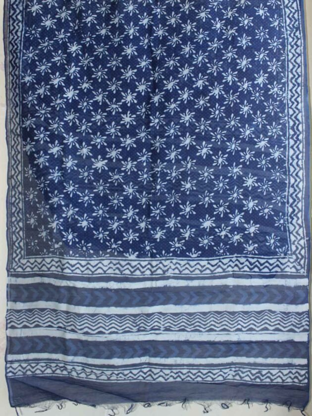 Floral-indigo-dabu-block-printed-chanderi-dupatta