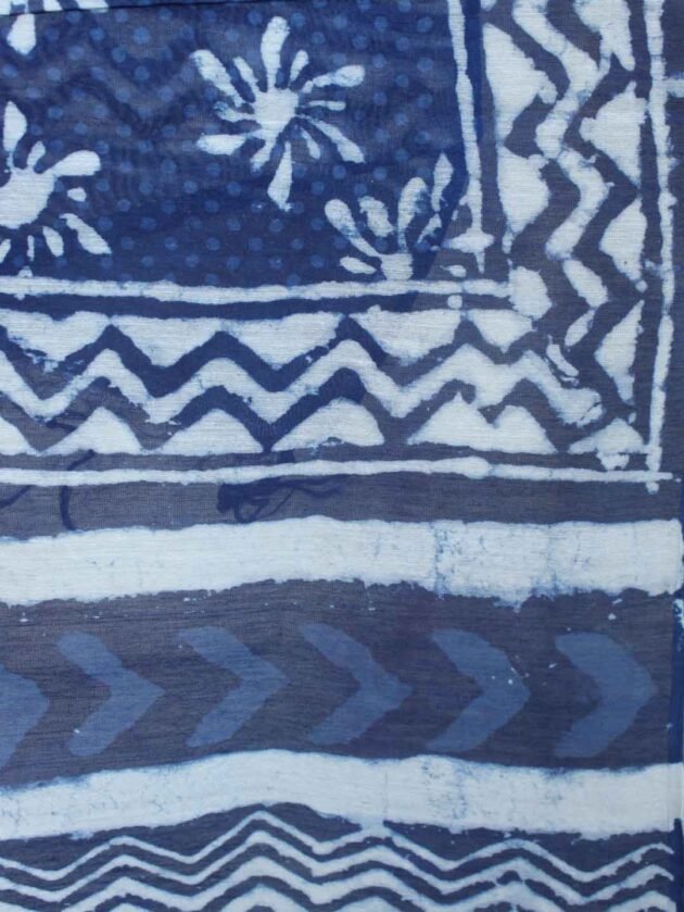 Floral-indigo-hand-block-printed-Silk-cotton-dupatta