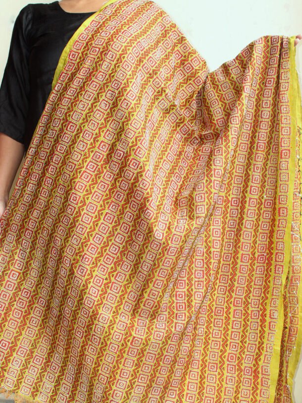 Golden-green-kanthawork-silk-dupatta