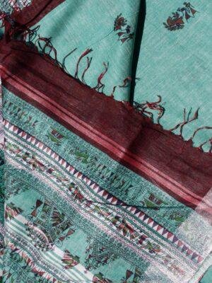 Green-and-coca-cola-red-warli-linen-sari