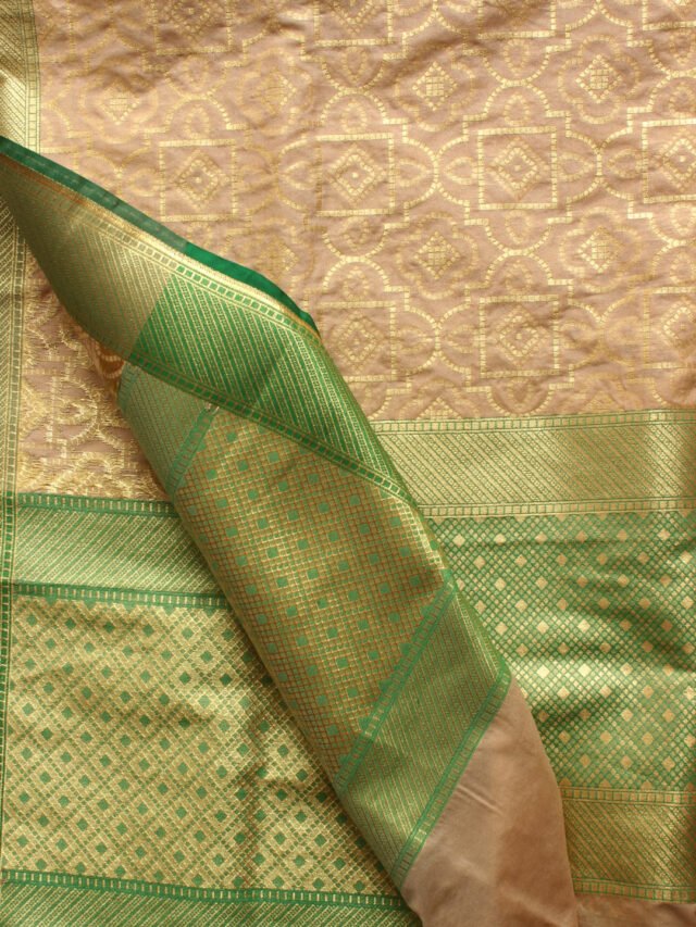 Green-and-off-white-zari-work-banarsee-dupatta