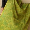 Green-and-yellow,-block-printed,-kanthawork-silk-dupatta